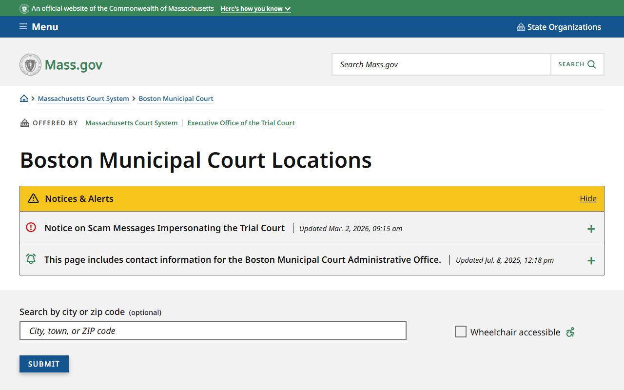 Boston Municipal Court all locations Boston traffic court records
