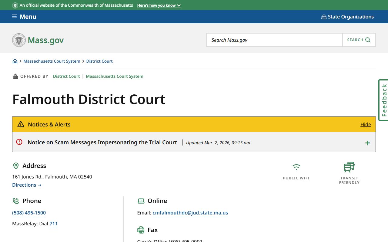 Falmouth District Court Barnstable County traffic court records