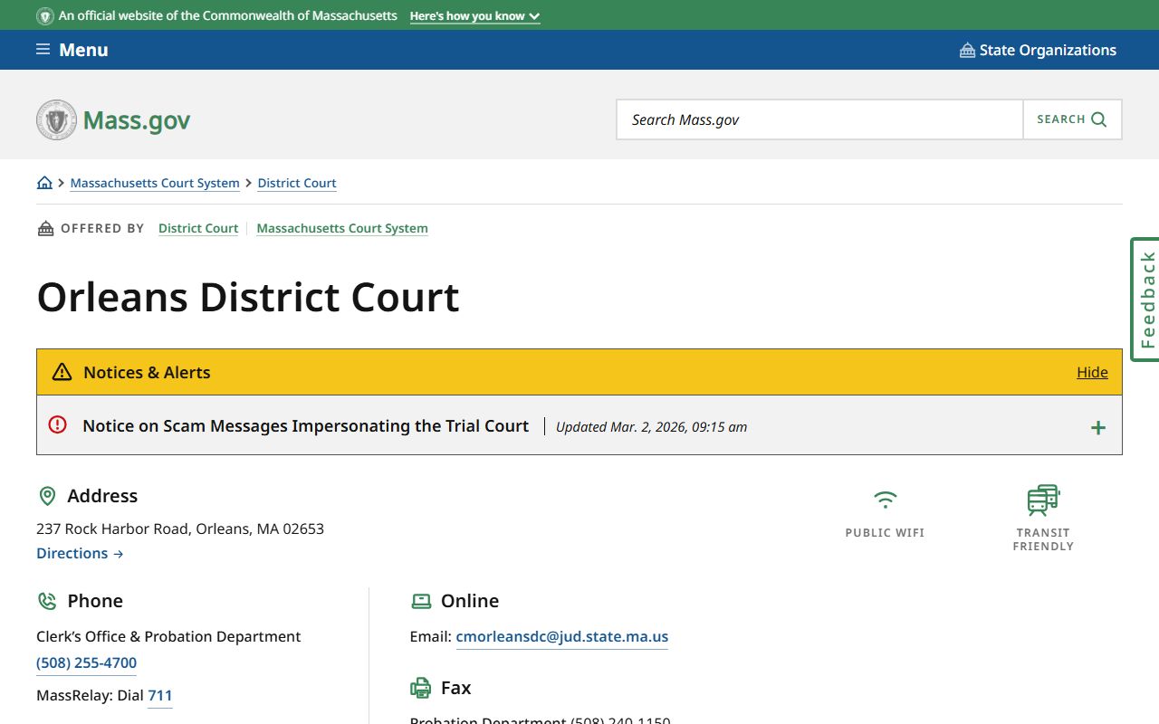 Orleans District Court Barnstable County traffic court records