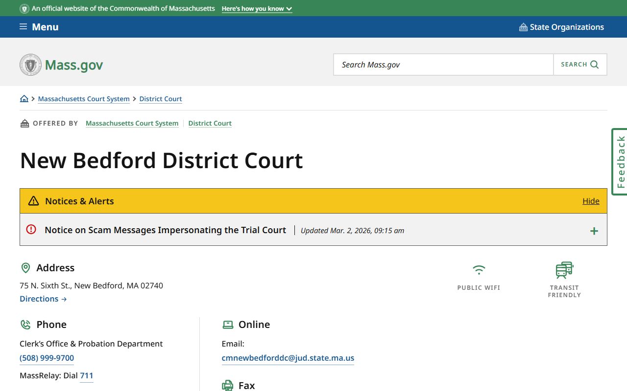 New Bedford District Court Bristol County traffic court records