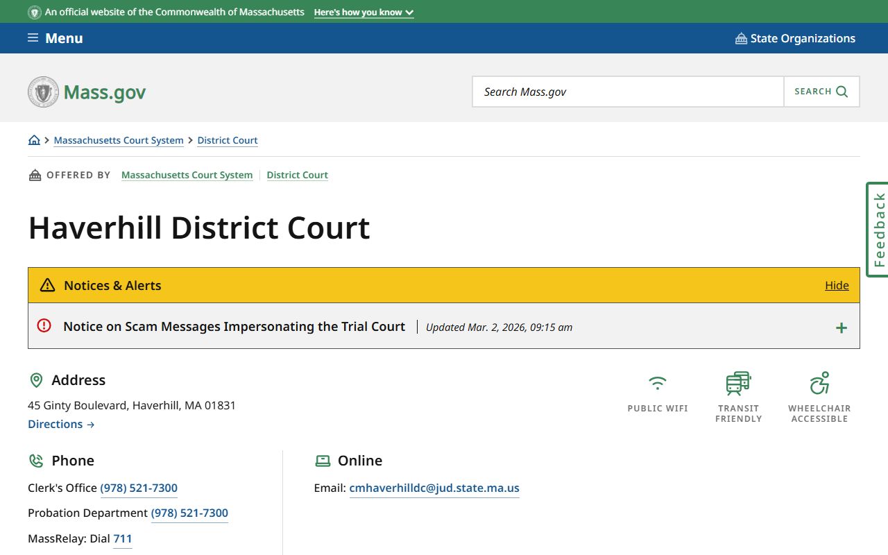 Haverhill District Court Essex County traffic court records