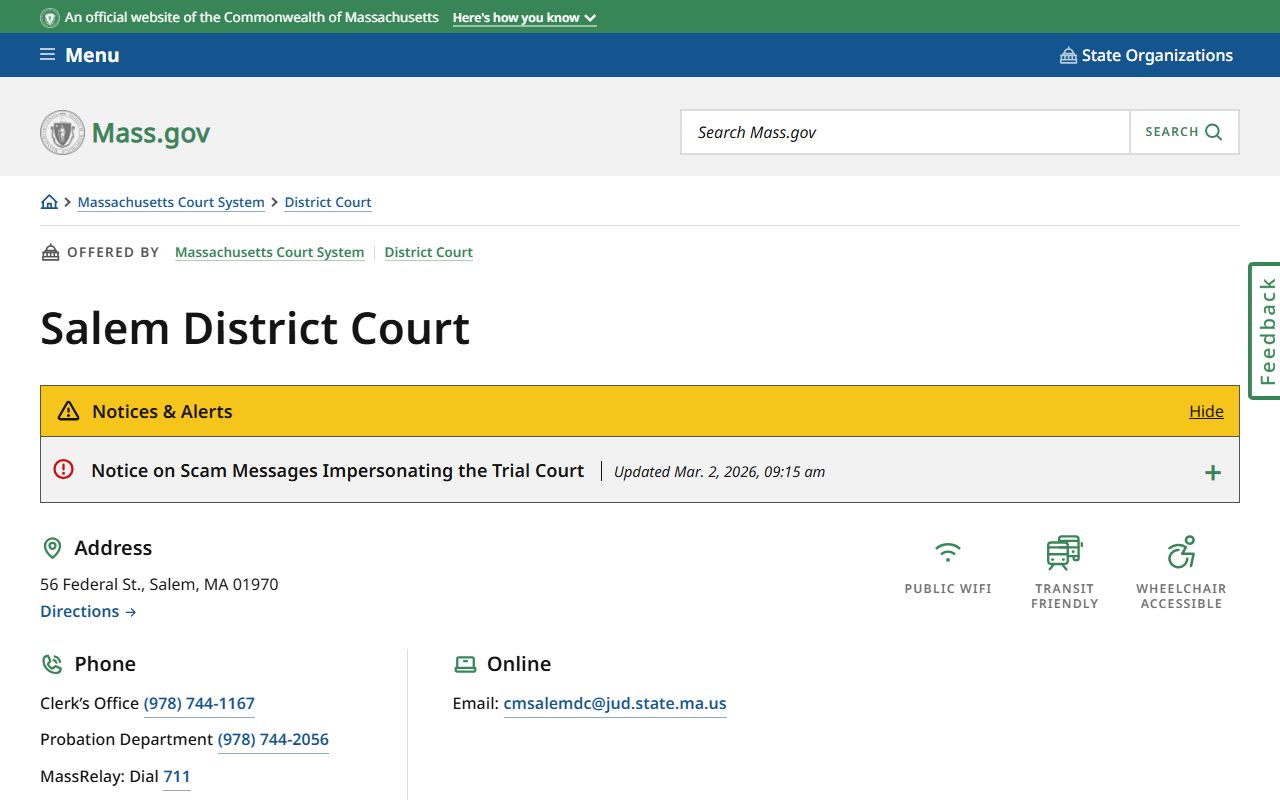 Salem District Court Essex County traffic court records