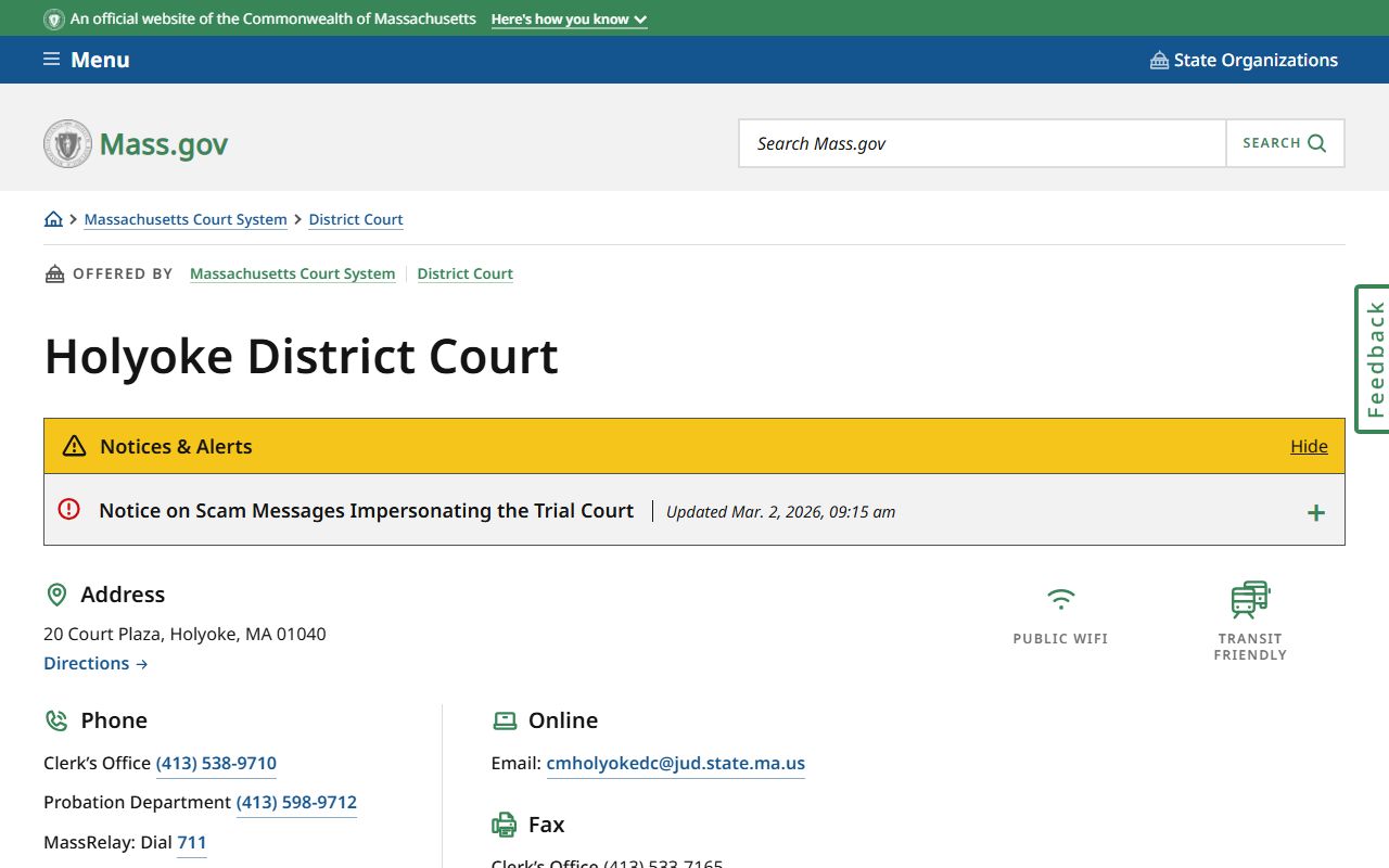 Holyoke District Court Hampden County traffic court records