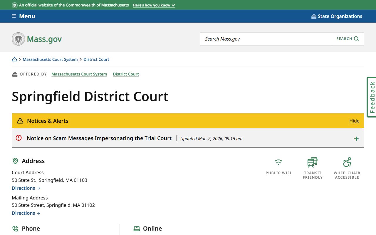 Springfield District Court Hampden County traffic court records