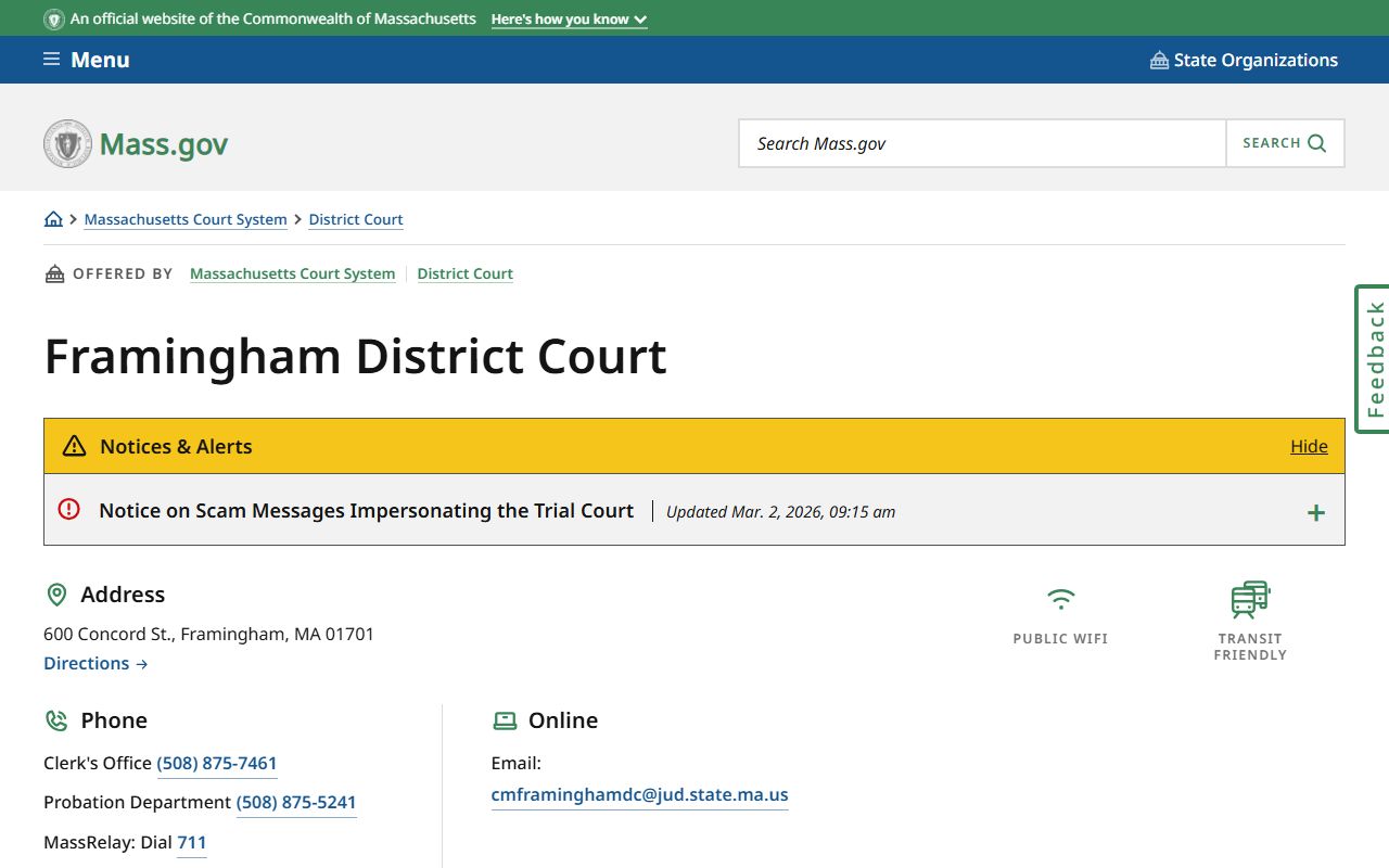 Framingham District Court Middlesex County traffic court records