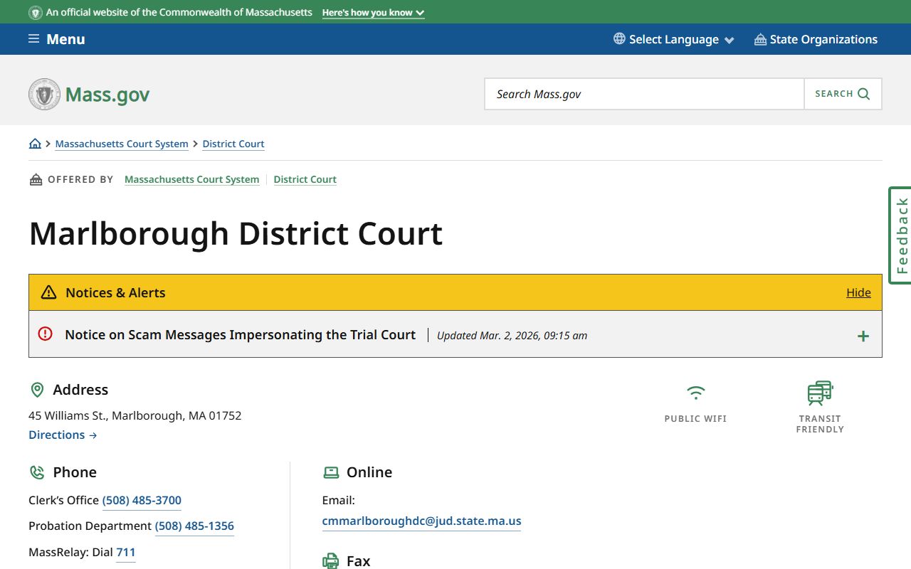 Marlborough District Court Middlesex County traffic court records