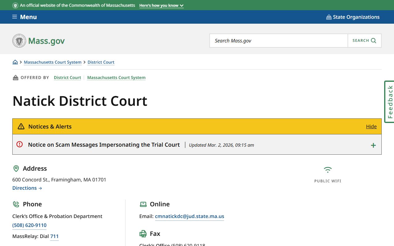 Natick District Court Middlesex County traffic court records