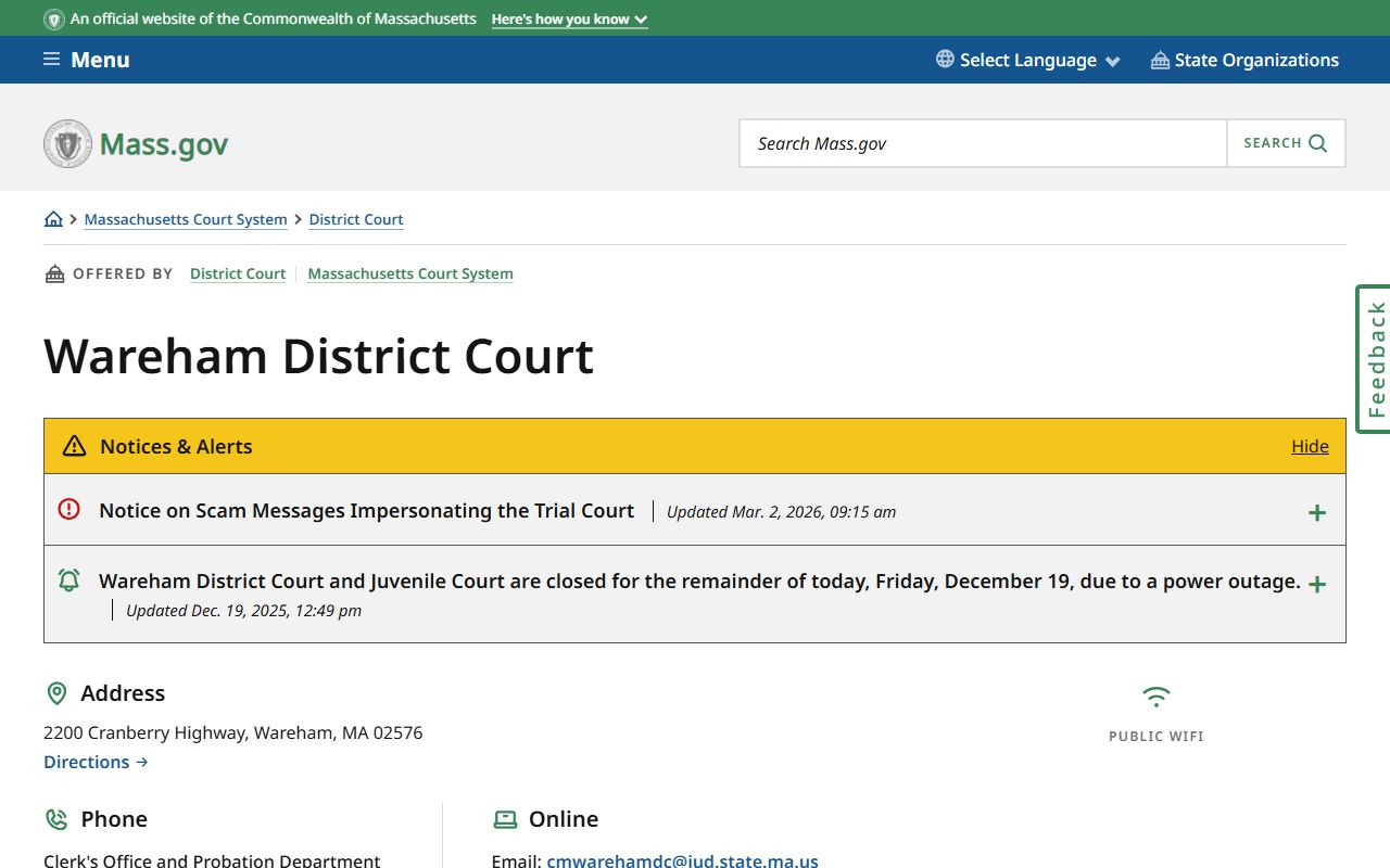 Wareham District Court Plymouth County traffic court records