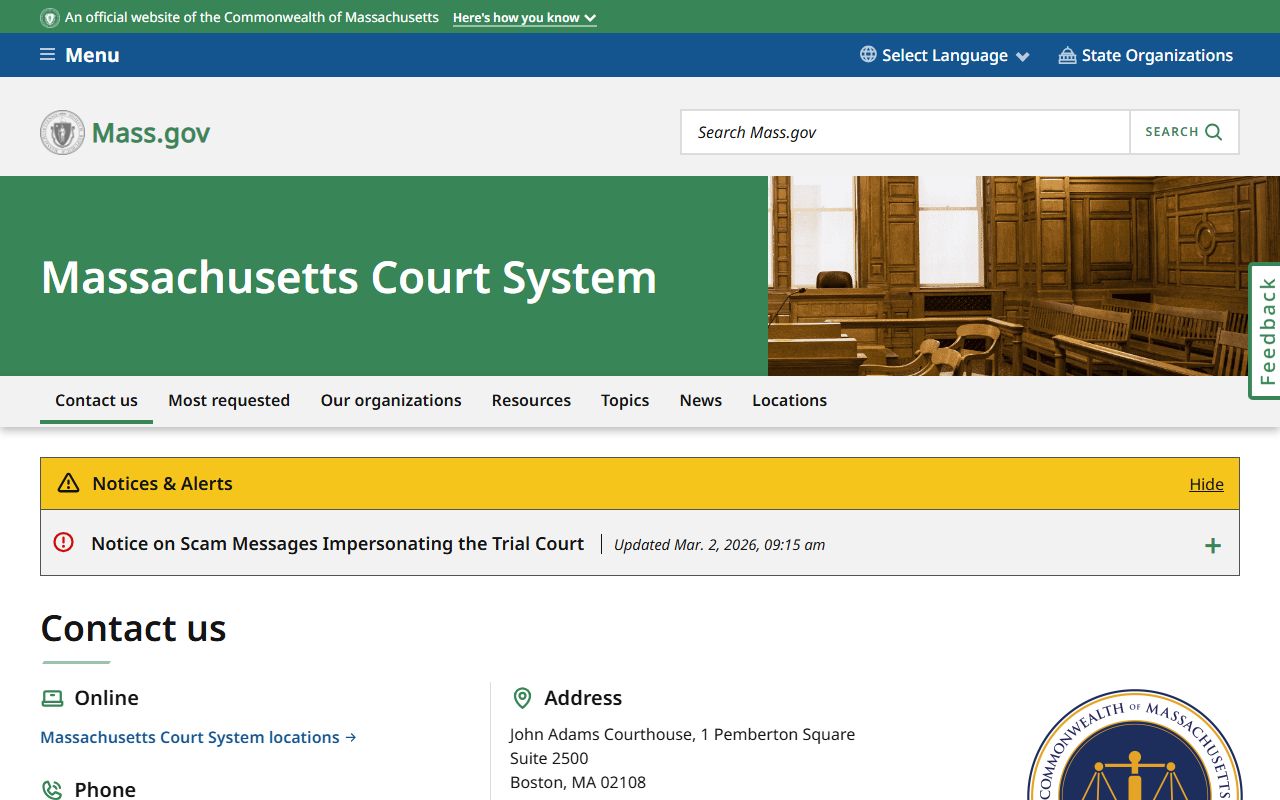Massachusetts court system overview for traffic court records